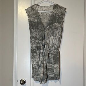 Gray and White Sleeveless Tie-Front Romper